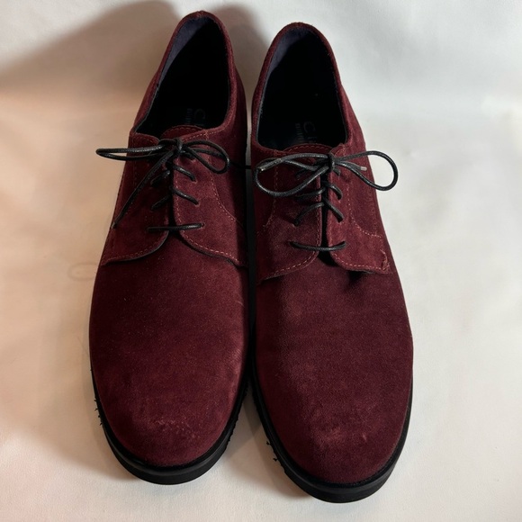 LA CANADIENNE Sz 7.5 Oxfords Brogues Lace Up Shoes Burgundy Suede Academia - Picture 2 of 9